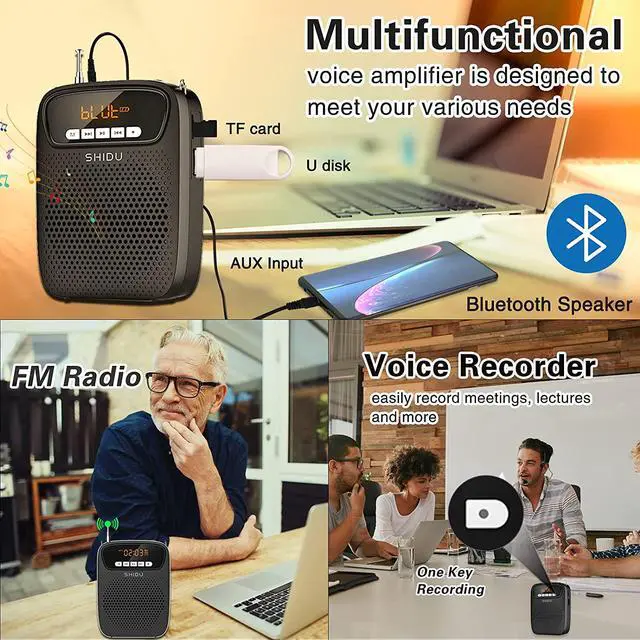 Alt view image 6 of 7 - BONAEVER Portable Mini Voice Amplifier Wired Headset Microphone Speaker Set for Teachers 15W Rechargeable Personal Mic for ClassroomTour GuidesIn Standructors Presentation
