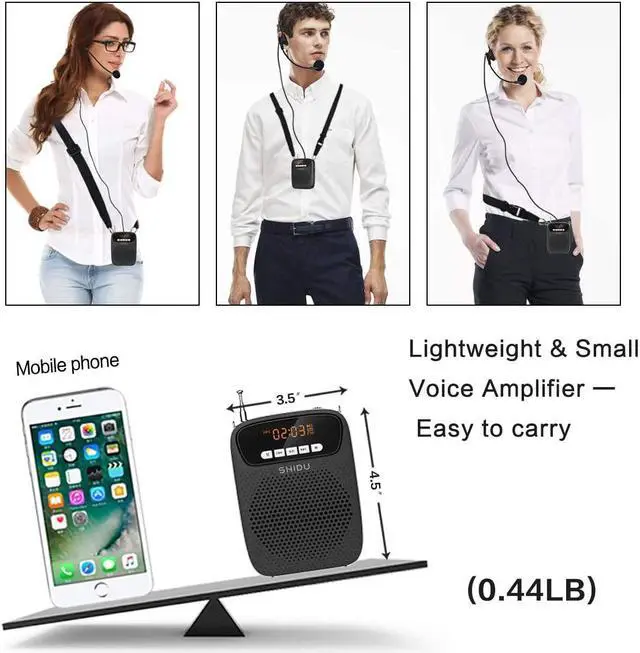 Alt view image 4 of 7 - BONAEVER Portable Mini Voice Amplifier Wired Headset Microphone Speaker Set for Teachers 15W Rechargeable Personal Mic for ClassroomTour GuidesIn Standructors Presentation