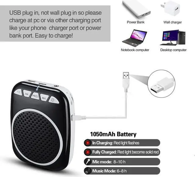 Alt view image 4 of 7 - BONAEVER Portable Voice Amplifier with Headset Microphone Personal Speaker Mic Rechargeable Ultralight for Teachers Elderly Tour Guides Coaches Presentations Chri Standmas Gift Teacher