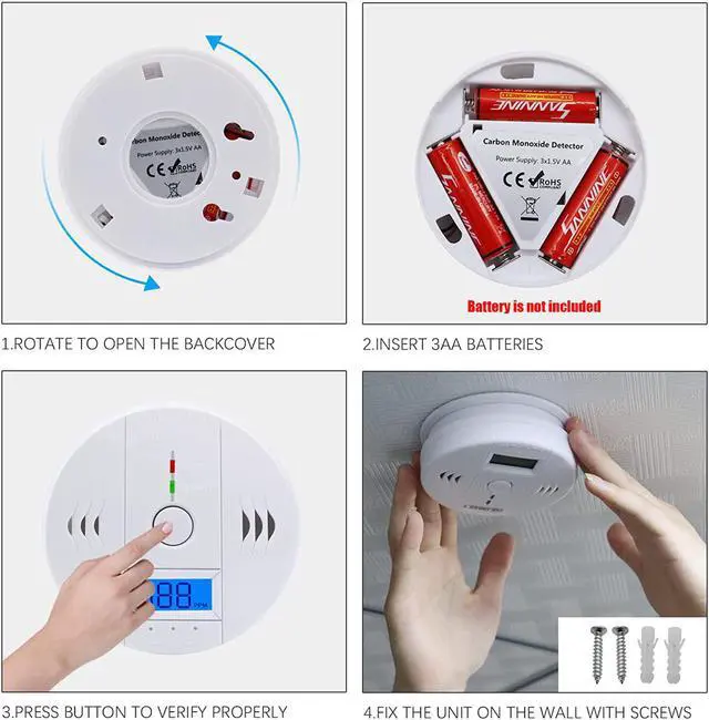 Alt view image 6 of 6 - BONAEVER Carbon Monoxide Detector Digital Display Carbon Monoxide Alarm Electronic Equipment Power Detection Equipment Alarm Clock Warning Comply with UL2034