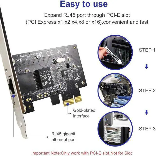 Alt view image 3 of 7 - BONAEVER Gigabit Ethernet PCI Express PCI-E Network Card 10/100/1000Mbps RJ45 LAN Adapter Converter for Desktop PC Model Number: EDUP-EP-9602