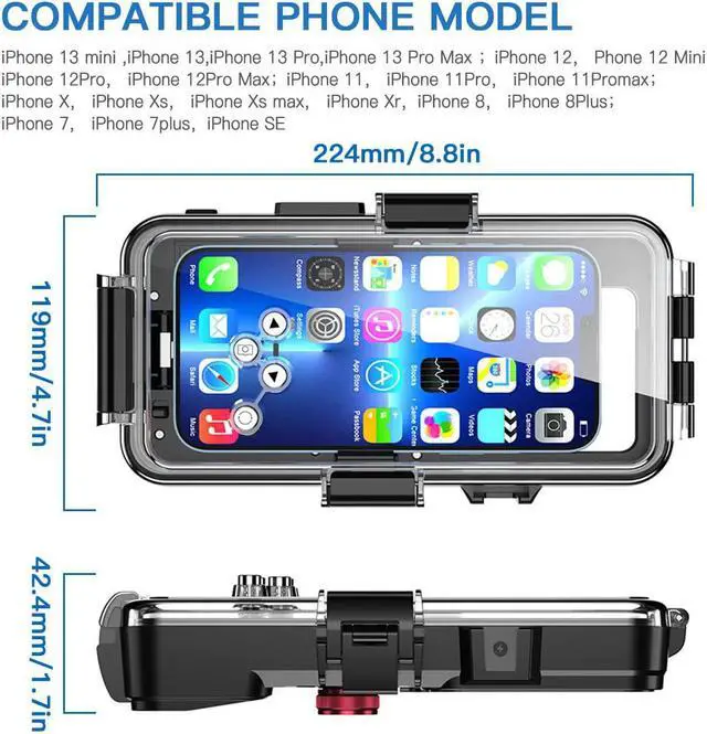 Alt view image 2 of 7 - Waterproof Phone Protective Case for iPhone, 98FT/30M Underwater Photography Housing for Deep Sea Diving,Snorkeling,Surfing,Swimming,Water Sports for iPhone 14/13/Pro/Pro Max/Mini/12/11/XR/XS/MAX/8