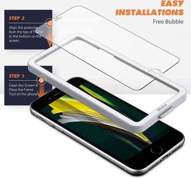 Alt view image 3 of 6 - BONAEVER 3-Pack Tempered Glass Screen Protector for iPhone 7 / iPhone 8 / iPhone SE 4.7 inch [Easy In Standallation Frame] [Full Coverage] [Bubble Free][Anti-Scratch][ Anti-Fingerprint]