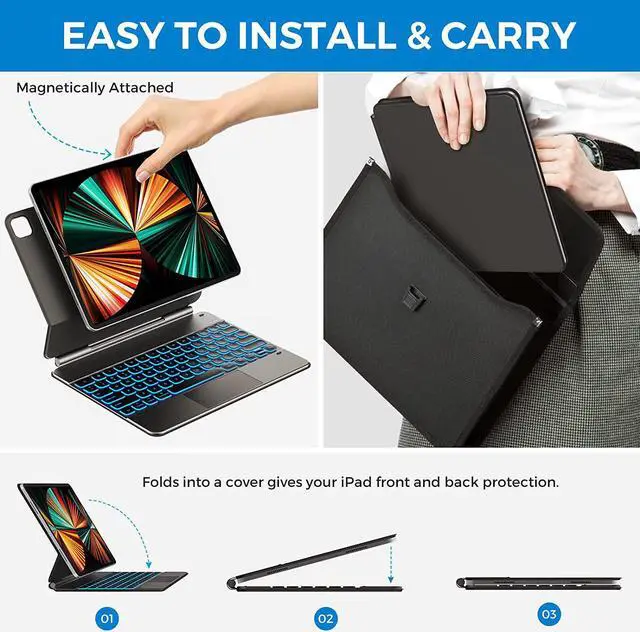 Alt view image 6 of 7 - BONAEVER Floating Cantilever Stand Magnetic Wireless Keyboard Case Compatible with iPad Pro 12.9 inch 2021 2020 2018 5th & 4th & 3rd Gen iPad Case with Multi-Touch Trackpad Backlit Black
