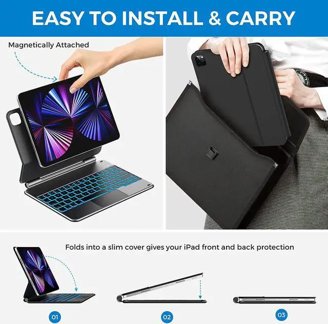 Alt view image 6 of 7 - Floating Cantilever Stand Magnetic Wireless Keyboard Case Compatible with iPad Pro 11 inch 2021 3rd & 2nd & 1st Gen / iPad Air 5th / 4th Gen 10.9, iPad Bluetooth Keyboard Case with Trackpad, Backlit