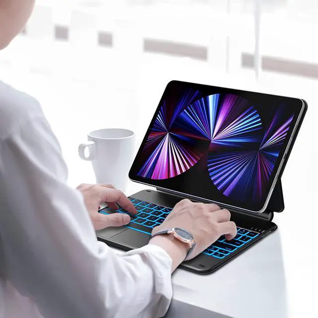 Alt view image 7 of 7 - Floating Cantilever Stand Magnetic Wireless Keyboard Case Compatible with iPad Pro 11 inch 2021 3rd & 2nd & 1st Gen / iPad Air 5th / 4th Gen 10.9, iPad Bluetooth Keyboard Case with Trackpad, Backlit