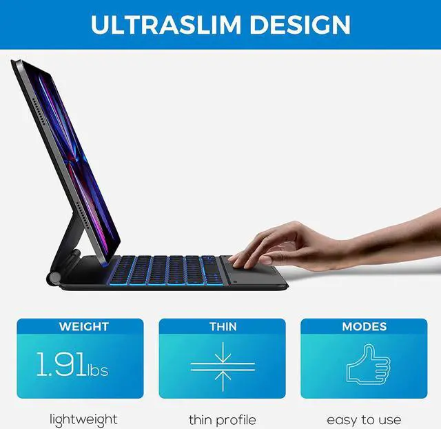 Alt view image 4 of 7 - Floating Cantilever Stand Magnetic Wireless Keyboard Case Compatible with iPad Pro 11 inch 2021 3rd & 2nd & 1st Gen / iPad Air 5th / 4th Gen 10.9, iPad Bluetooth Keyboard Case with Trackpad, Backlit