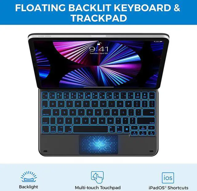 Alt view image 5 of 7 - Floating Cantilever Stand Magnetic Wireless Keyboard Case Compatible with iPad Pro 11 inch 2021 3rd & 2nd & 1st Gen / iPad Air 5th / 4th Gen 10.9, iPad Bluetooth Keyboard Case with Trackpad, Backlit