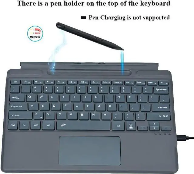 Alt view image 3 of 7 - Type Cover for 13 inch Microsoft Surface Pro 9 / Pro 8 / Pro X, Portable Bluetooth 5.1 Wireless 7-Color Backlit Surface Pro 9/8/X Keyboard with Touchpad/Pencil Holder/Built-in Rechargeable Battery