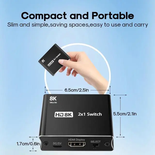 Alt view image 4 of 7 - BONAEVER HDMI 2.1 Ultra HD 8K High Speed 48Gbps Directional Switch Only 2 in 1out 8K@60Hz 4K@120Hz Converter Compatible with Xbox PS5 Projectors Monitors