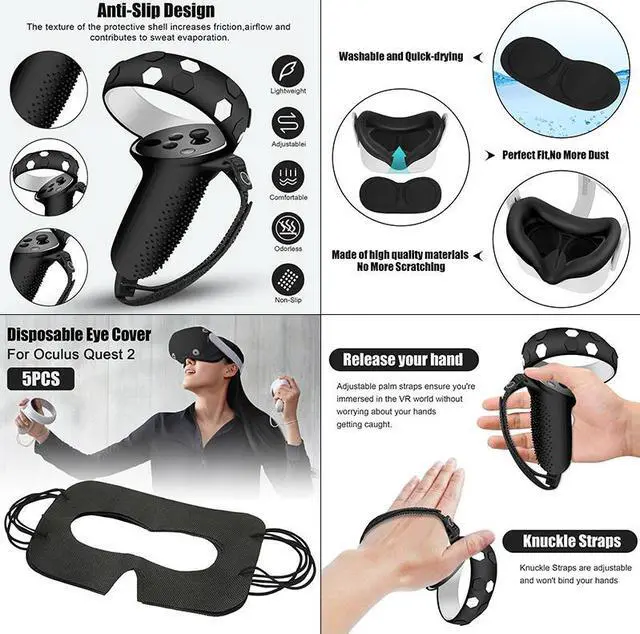 Alt view image 4 of 7 - Oculus Quest 2 Accessories, Quest 2 Face Cover, Oculus Quest 2 Controller Grips Cover ,VR Shell Cover with Protective Lens Cover and 5 Disposable Eye Cover