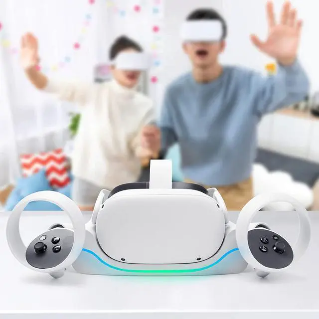 Alt view image 6 of 6 - BONAEVER Charging Dock for Oculus Quest 2VR Headset Charging Stand Compatible with Meta Quest 2 Accessories Wall Mount Charger Standation USB-C Link Cable