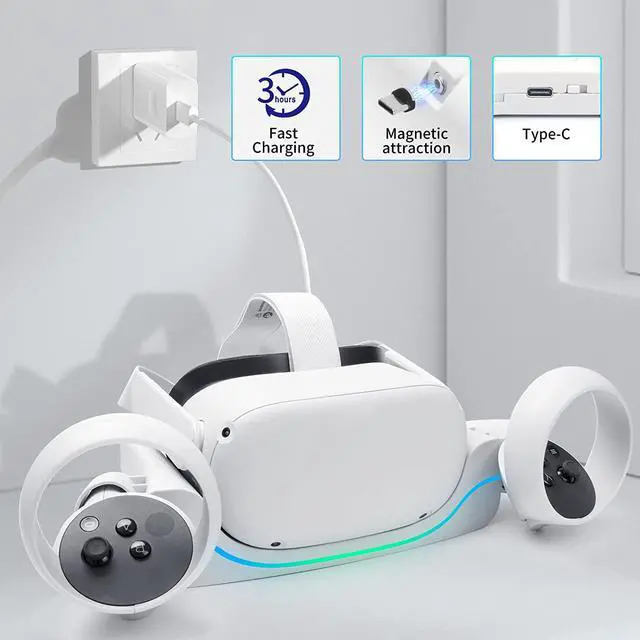 Alt view image 4 of 6 - BONAEVER Charging Dock for Oculus Quest 2VR Headset Charging Stand Compatible with Meta Quest 2 Accessories Wall Mount Charger Standation USB-C Link Cable