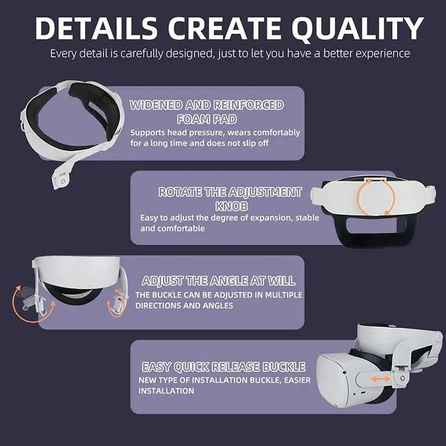 Alt view image 5 of 7 - BONAEVER Head Strap for Oculus Quest 2Comefortable-Design Quest 2 Head Strap Oculus Quest 2 Accessories Replacement for Elite Strap