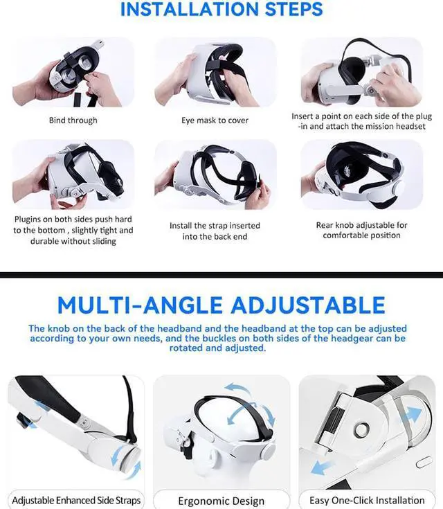 Alt view image 7 of 7 - BONAEVER Head Strap for Oculus Quest 2Comefortable-Design Quest 2 Head Strap Oculus Quest 2 Accessories Replacement for Elite Strap