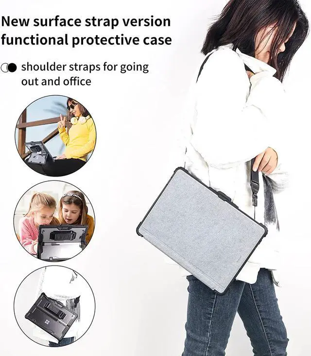 Alt view image 7 of 7 - BONAEVER Protective Case For Microsoft Surface Pro 7 Plus 7 6 5 4 Pro LTE with Shoulder Strap H StrapPen Holder Rugged Cover Shockproof Drop-Resi StandantCompatible with Original Type Cover Keyboard