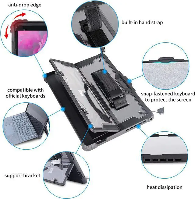 Alt view image 5 of 7 - BONAEVER Protective Case For Microsoft Surface Pro 7 Plus 7 6 5 4 Pro LTE with Shoulder Strap H StrapPen Holder Rugged Cover Shockproof Drop-Resi StandantCompatible with Original Type Cover Keyboard