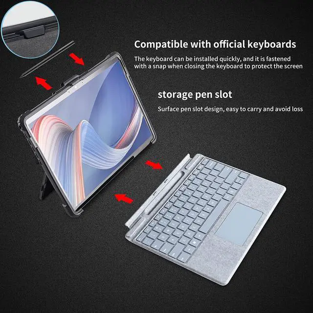 Alt view image 6 of 7 - BONAEVER Protective Case For Microsoft Surface Pro 7 Plus 7 6 5 4 Pro LTE with Shoulder Strap H StrapPen Holder Rugged Cover Shockproof Drop-Resi StandantCompatible with Original Type Cover Keyboard