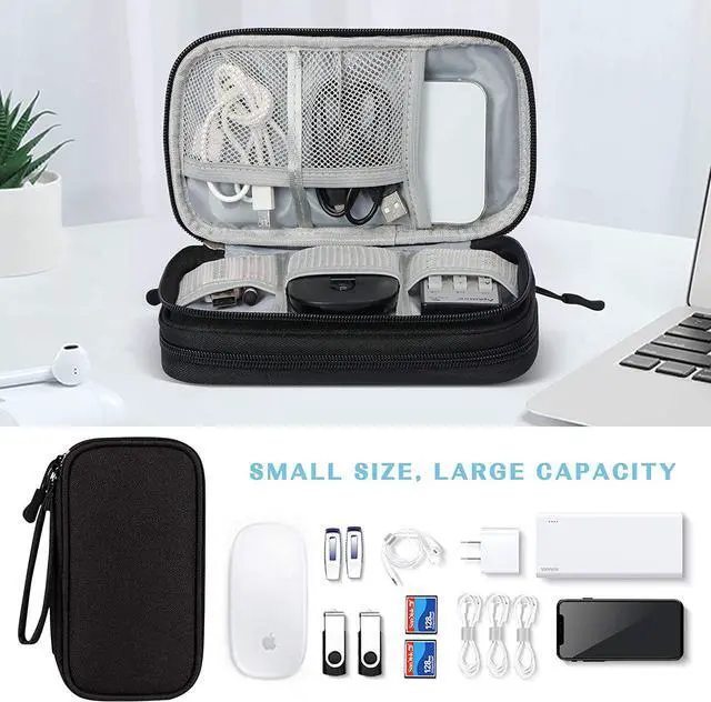 Alt view image 6 of 7 - BONAEVER Electronic Organizer Travel Cable Organizer Bag Pouch Electronic Accessories Carry Case Portable Waterproof Double Layers All-in-One Storage Bag for Cable Cord Charger Phone Earphone Black