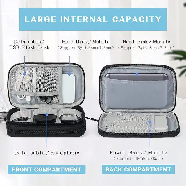 Alt view image 3 of 7 - BONAEVER Electronic Organizer Travel Cable Organizer Bag Pouch Electronic Accessories Carry Case Portable Waterproof Double Layers All-in-One Storage Bag for Cable Cord Charger Phone Earphone Black