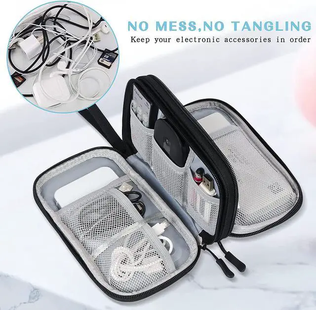 Alt view image 5 of 7 - BONAEVER Electronic Organizer Travel Cable Organizer Bag Pouch Electronic Accessories Carry Case Portable Waterproof Double Layers All-in-One Storage Bag for Cable Cord Charger Phone Earphone Black