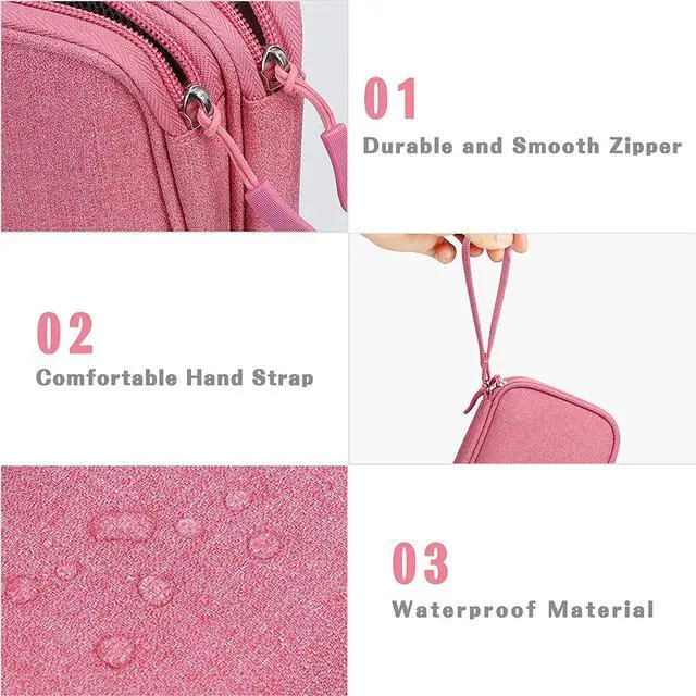 Alt view image 4 of 7 - BONAEVER Electronic Organizer Travel Cable Organizer Bag Pouch Electronic Accessories Carry Case Portable Waterproof Double Layers All-in-One Storage Bag for Cable Cord Charger Phone Earphone Pink