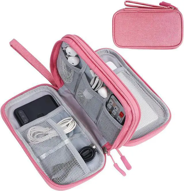 Main image of BONAEVER Electronic Organizer Travel Cable Organizer Bag Pouch Electronic Accessories Carry Case Portable Waterproof Double Layers All-in-One Storage Bag for Cable Cord Charger Phone Earphone Pink