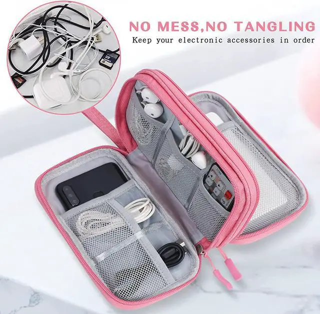 Alt view image 5 of 7 - BONAEVER Electronic Organizer Travel Cable Organizer Bag Pouch Electronic Accessories Carry Case Portable Waterproof Double Layers All-in-One Storage Bag for Cable Cord Charger Phone Earphone Pink