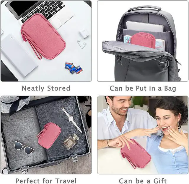 Alt view image 7 of 7 - BONAEVER Electronic Organizer Travel Cable Organizer Bag Pouch Electronic Accessories Carry Case Portable Waterproof Double Layers All-in-One Storage Bag for Cable Cord Charger Phone Earphone Pink