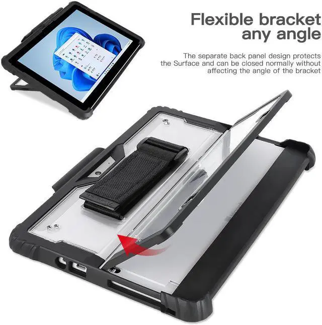 Alt view image 2 of 7 - BONAEVER Shockproof Protective Case for Microsoft Surface Go 3 2021 / Surface Go 2 2020 / Surface Go 2018 with Shoulder Strap Hand StrapPen Holder Compatible with Original Type Cover Keyboard