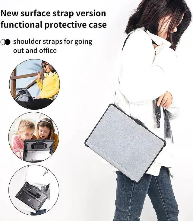 Alt view image 6 of 7 - BONAEVER Shockproof Protective Case for Microsoft Surface Go 3 2021 / Surface Go 2 2020 / Surface Go 2018 with Shoulder Strap Hand StrapPen Holder Compatible with Original Type Cover Keyboard