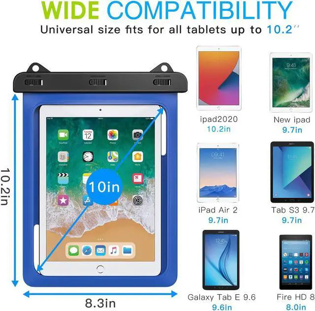 Alt view image 3 of 7 - BONAEVER Waterproof Case Pouch Dry Bag for iPad Mini 6 iPad 9 iPad 9.7 6/5/4/3/2 iPad Pro 9.7 iPad Air 5 10.9/3/2 Samsung Tab S4/ S3/ S2/Tab A 9.7 Galaxy Note 8 Tab E 9.6 Blue
