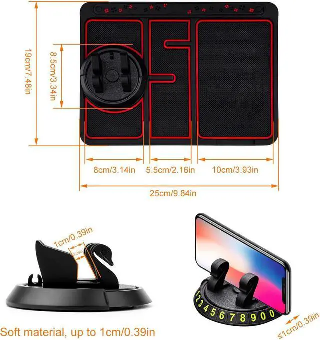 Alt view image 2 of 7 - BONAEVER Non-Slip Phone Pad for 4-in-1 Car Car Dashboard Phone Mat with Temporary Car Parking Card Number Plate Aromatherapy Anti-Shake Pad Universal Phone Holder