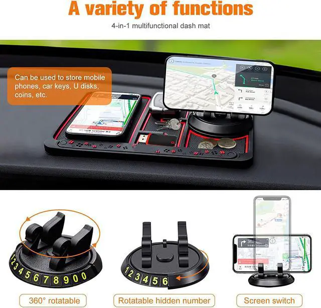 Alt view image 3 of 7 - BONAEVER Non-Slip Phone Pad for 4-in-1 Car Car Dashboard Phone Mat with Temporary Car Parking Card Number Plate Aromatherapy Anti-Shake Pad Universal Phone Holder