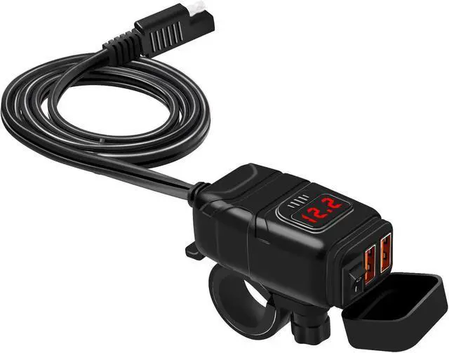 Main image of BONAEVER Motorcycle USB Phone Charger Waterproof 6.8A Dual Port QC3.0 Fast Charging Quick Disconnect SAE USB Adapter with Voltmeter ON/Off Switch&Fuse for Phone