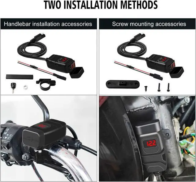 Alt view image 6 of 7 - BONAEVER Motorcycle USB Phone Charger Waterproof 6.8A Dual Port QC3.0 Fast Charging Quick Disconnect SAE USB Adapter with Voltmeter ON/Off Switch&Fuse for Phone