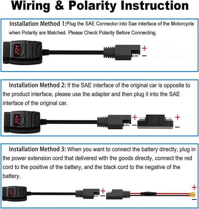 Alt view image 7 of 7 - BONAEVER Motorcycle USB Phone Charger Waterproof 6.8A Dual Port QC3.0 Fast Charging Quick Disconnect SAE USB Adapter with Voltmeter ON/Off Switch&Fuse for Phone