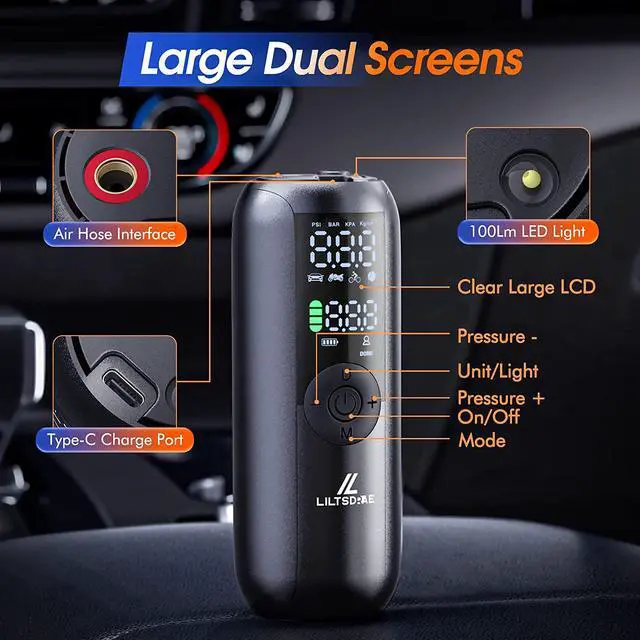 Alt view image 6 of 7 - BONAEVER Bike Pump Mini Tire Inflator Portable Air Compressor 150PSI Cordless Electric Bicycle Air Pump Auto Shut-Off with Pre Standa Schrader Valve Smart Electric Pump for Car Bike Motorcycle Ball