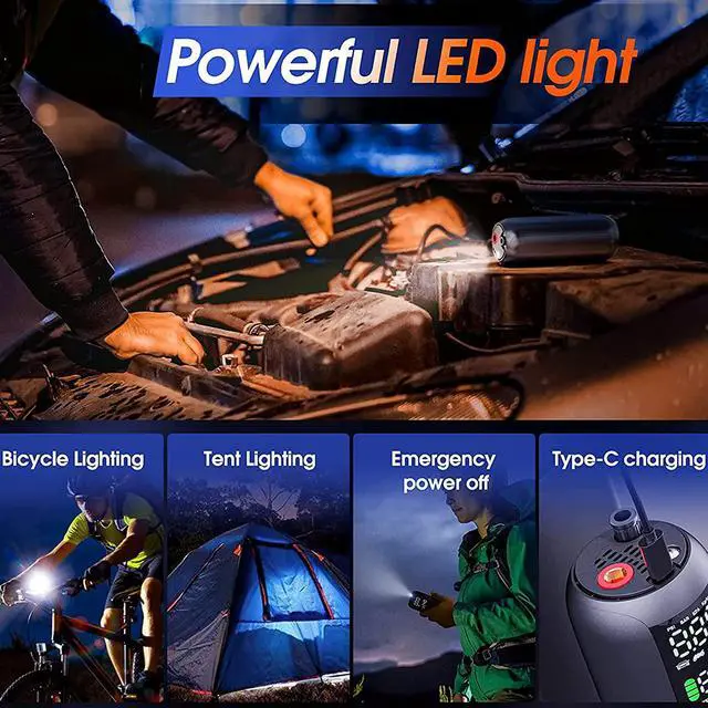 Alt view image 5 of 7 - BONAEVER Bike Pump Mini Tire Inflator Portable Air Compressor 150PSI Cordless Electric Bicycle Air Pump Auto Shut-Off with Pre Standa Schrader Valve Smart Electric Pump for Car Bike Motorcycle Ball