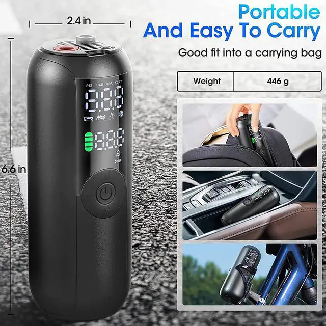 Alt view image 2 of 7 - BONAEVER Bike Pump Mini Tire Inflator Portable Air Compressor 150PSI Cordless Electric Bicycle Air Pump Auto Shut-Off with Pre Standa Schrader Valve Smart Electric Pump for Car Bike Motorcycle Ball