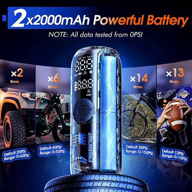 Alt view image 3 of 7 - BONAEVER Bike Pump Mini Tire Inflator Portable Air Compressor 150PSI Cordless Electric Bicycle Air Pump Auto Shut-Off with Pre Standa Schrader Valve Smart Electric Pump for Car Bike Motorcycle Ball