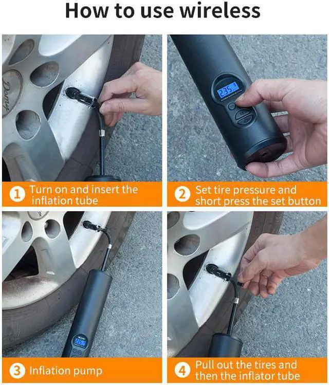 Alt view image 6 of 7 - BONAEVER Portable Electric Tyre Pump Car 12V Air Pump Tire Inflator Wireless Tyre Inflator for Car Motorcycle Bike Balls