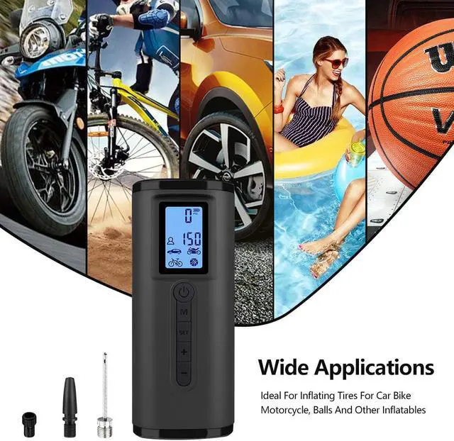 Alt view image 3 of 7 - BONAEVER 150 PSI Tire Inflator Portable Air Compressor Bicycle Pump With Digital Pressure Gauge LED Light Mini Rechargeable Tire Pump Electric Air Pump For Car Bike Motorcycle Balls