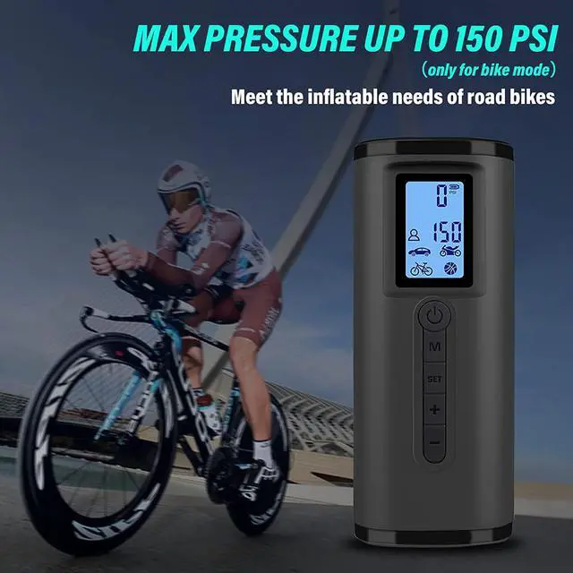 Alt view image 5 of 7 - BONAEVER 150 PSI Tire Inflator Portable Air Compressor Bicycle Pump With Digital Pressure Gauge LED Light Mini Rechargeable Tire Pump Electric Air Pump For Car Bike Motorcycle Balls