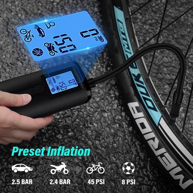Alt view image 4 of 7 - BONAEVER 150 PSI Tire Inflator Portable Air Compressor Bicycle Pump With Digital Pressure Gauge LED Light Mini Rechargeable Tire Pump Electric Air Pump For Car Bike Motorcycle Balls