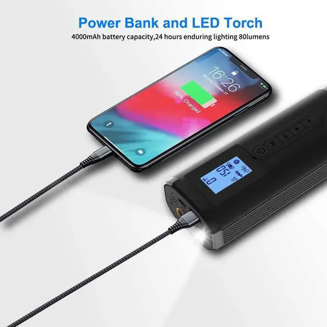 Alt view image 7 of 7 - BONAEVER 150 PSI Tire Inflator Portable Air Compressor Bicycle Pump With Digital Pressure Gauge LED Light Mini Rechargeable Tire Pump Electric Air Pump For Car Bike Motorcycle Balls
