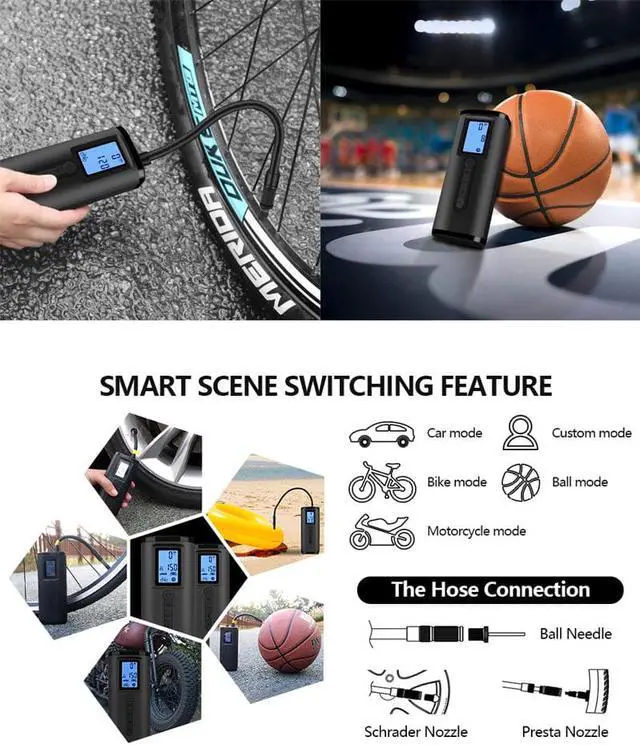 Alt view image 6 of 7 - BONAEVER 150 PSI Tire Inflator Portable Air Compressor Bicycle Pump With Digital Pressure Gauge LED Light Mini Rechargeable Tire Pump Electric Air Pump For Car Bike Motorcycle Balls