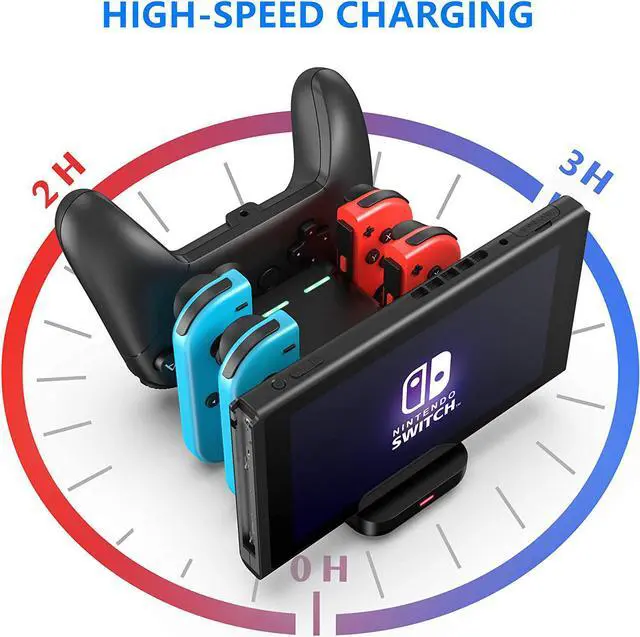 Alt view image 2 of 7 - BONAEVER Upgraded Controller Charger Dock Standation for Nintendo Switch Pro Controller Joy con FANPL 6-in-1 Charging Stand for Switch & OLED Model & Lite with Charging Indicator Type C Charging Cable