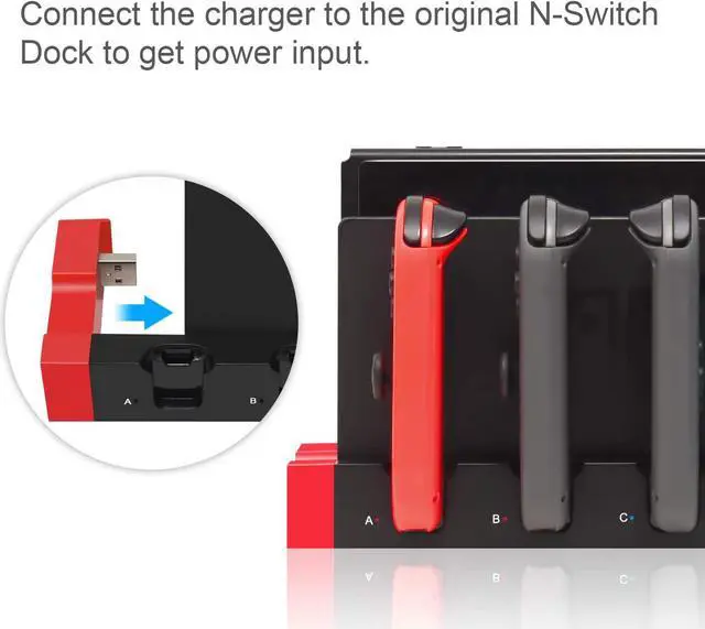 Alt view image 2 of 7 - BONAEVER Charging Dock Compatible with Switch Joy Cons Controllers with Game Cards Holder Upgraded Compact Charging Standation Stand with Extended USB Port