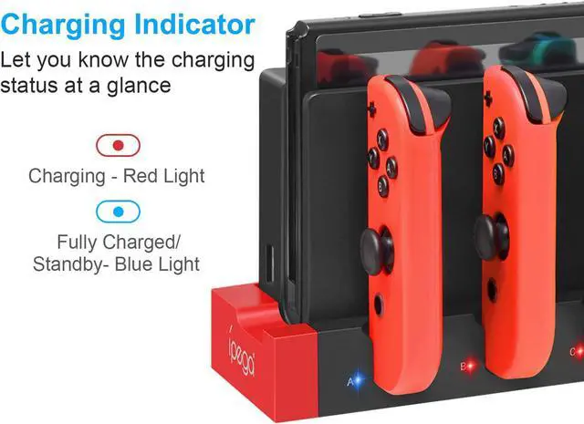 Alt view image 7 of 7 - BONAEVER Charging Dock Compatible with Switch Joy Cons Controllers with Game Cards Holder Upgraded Compact Charging Standation Stand with Extended USB Port